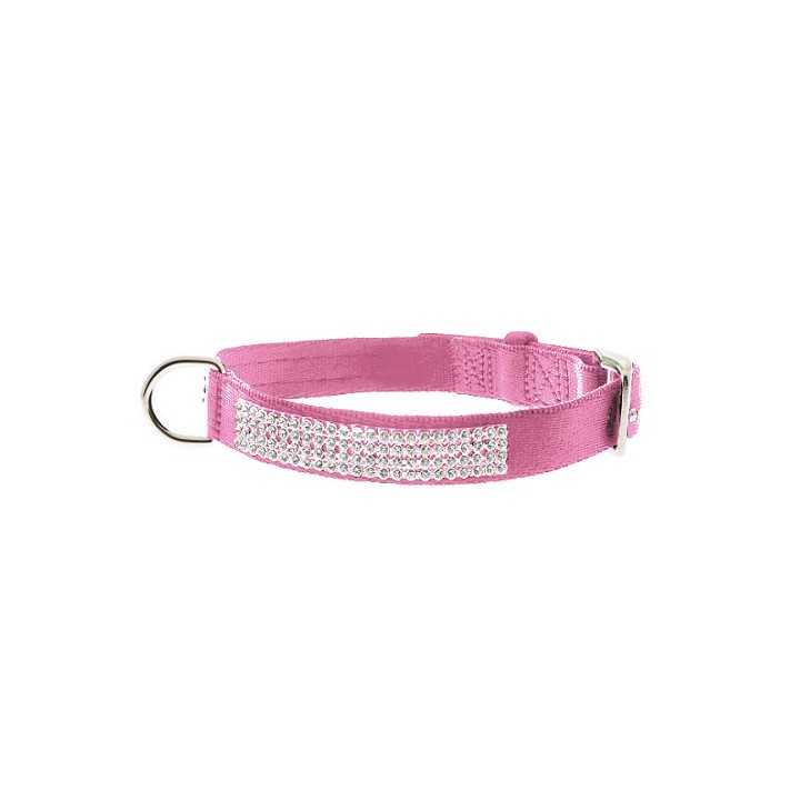 Ferribiella Collare In Nylon Con Strass (10 Mm. X 30 Cm.) Rosa
