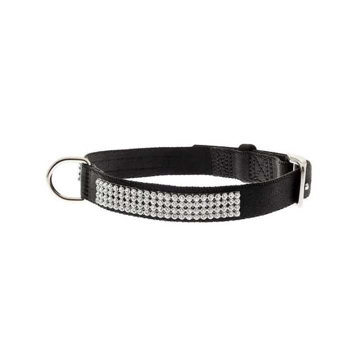 Ferribiella Collare In Nylon Con Strass (15 Mm. X 35 Cm.) Nero