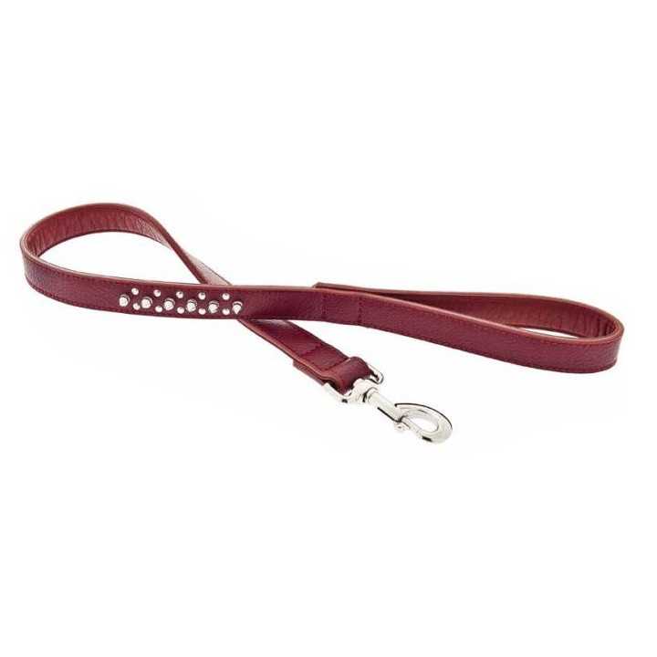 Ferribiella Guinzaglio Corto In Pelle Con Borchie (2,5 X 80 Cm.) Rosso