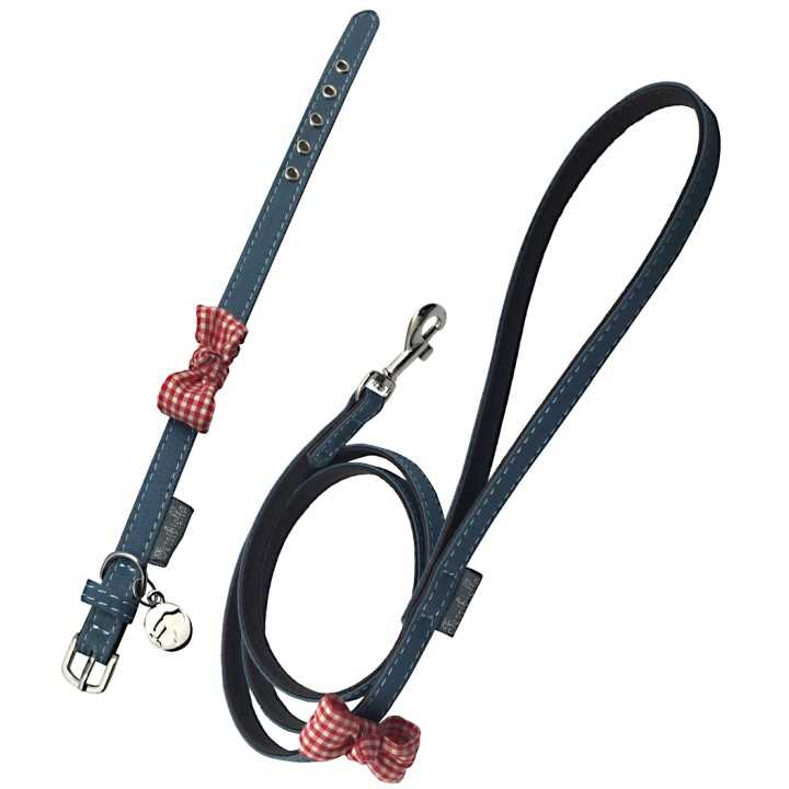 Ferribiella Pettorina & Guinzaglio Con Fiocco 25-45 Cm. / 120 Cm. Azzurra